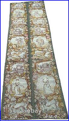 Antique English Tapestry Fine Needlepoint Wool Silk Human 2x7 C. 1920 56cmx218cm