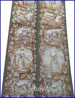 Antique English Tapestry Fine Needlepoint Wool Silk Human 2x7 C. 1920 56cmx218cm