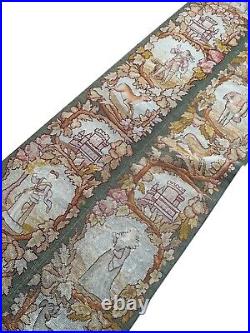 Antique English Tapestry Fine Needlepoint Wool Silk Human 2x7 C. 1920 56cmx218cm