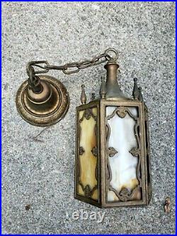 Antique English Tudor Gothic Medieval Slag Glass Sconce Light Art Crafts Vintage