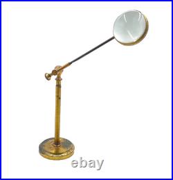 Antique English Victorian Magnifying Glass Pivoting Brass Stand Bullseye Lens
