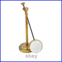 Antique English Victorian Magnifying Glass Pivoting Brass Stand Bullseye Lens