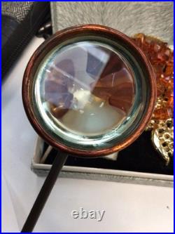 Antique English Victorian Magnifying Glass Pivoting Brass Stand Bullseye Lens