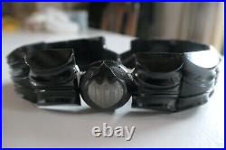 Antique English Victorian huge carved auth Whitby jet choker necklace