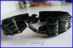 Antique English Victorian huge carved auth Whitby jet choker necklace