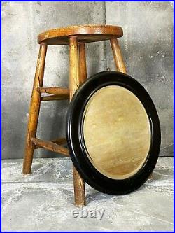 Antique English Vintage Ebonised Outfitters Tailors Round Bevelled Mirror 1920s