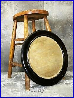Antique English Vintage Ebonised Outfitters Tailors Round Bevelled Mirror 1920s