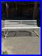 Antique English White Wrought Iron Wood Strap Bench Vintage Country Garden Bench