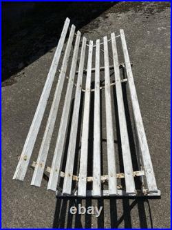 Antique English White Wrought Iron Wood Strap Bench Vintage Country Garden Bench