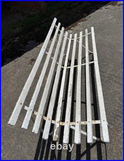 Antique English White Wrought Iron Wood Strap Bench Vintage Country Garden Bench