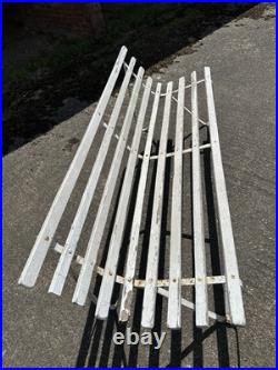 Antique English White Wrought Iron Wood Strap Bench Vintage Country Garden Bench
