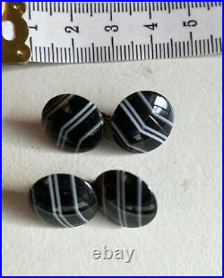 Antique English vintage sterling silver banded black agate ajour cufflinks