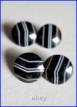 Antique English vintage sterling silver banded black agate ajour cufflinks