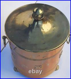 Antique Fireside Log Bin English Coal Bucket Fire Scuttle With Lid vintage Home