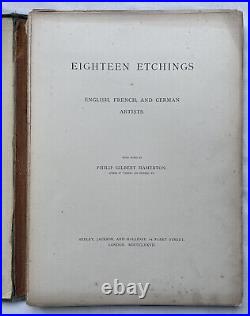 Antique Folio 18 Etchings by English, French, German Artish Hamerton ca. 1877