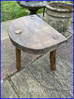 Antique Handmade Oak Milking Stool Vintage Rustic English Collectable