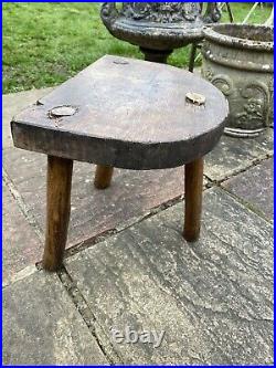 Antique Handmade Oak Milking Stool Vintage Rustic English Collectable