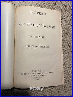 Antique Harper's New Monthly Vintage Magazine Volume 33 June To November 1866