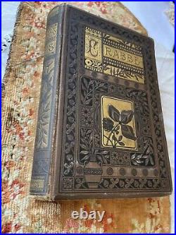Antique Leather 1884 Book, Crabble George Poetic Works w Gilded Golden Pages VTG