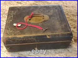 Antique Leather Travel Stationary Box with Key