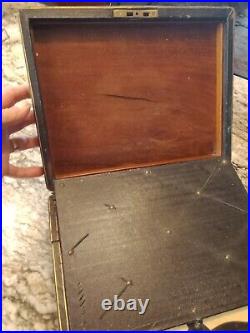 Antique Leather Travel Stationary Box with Key