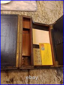 Antique Leather Travel Stationary Box with Key