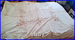 Antique Linen Tablecloth Generously Hand Embroidered & Crocheted 78.74 x 64.56