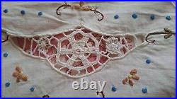 Antique Linen Tablecloth Generously Hand Embroidered & Crocheted 78.74 x 64.56