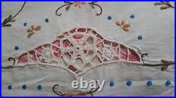 Antique Linen Tablecloth Generously Hand Embroidered & Crocheted 78.74 x 64.56