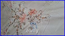 Antique Linen Tablecloth Generously Hand Embroidered & Crocheted 78.74 x 64.56