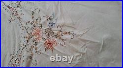 Antique Linen Tablecloth Generously Hand Embroidered & Crocheted 78.74 x 64.56