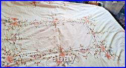 Antique Linen Tablecloth Generously Hand Embroidered & Crocheted 78.74 x 64.56