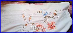 Antique Linen Tablecloth Generously Hand Embroidered & Crocheted 78.74 x 64.56