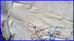 Antique Linen Tablecloth Generously Hand Embroidered & Crocheted 78.74 x 64.56