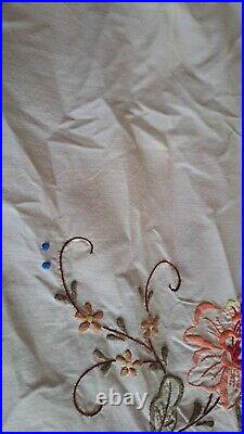 Antique Linen Tablecloth Generously Hand Embroidered & Crocheted 78.74 x 64.56