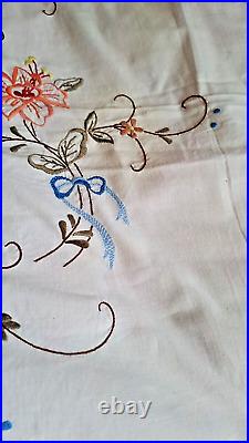 Antique Linen Tablecloth Generously Hand Embroidered & Crocheted 78.74 x 64.56