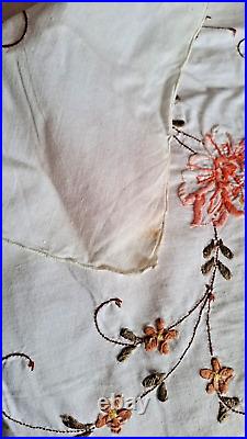 Antique Linen Tablecloth Generously Hand Embroidered & Crocheted 78.74 x 64.56