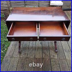 Antique Mahogany Regency English Drop-Leaf Sofa Table Drawers Vintage Furniture