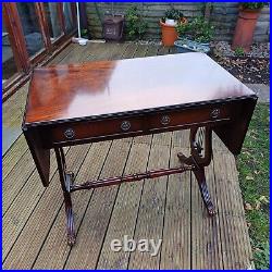 Antique Mahogany Regency English Drop-Leaf Sofa Table Drawers Vintage Furniture