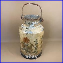 Antique Metal Milk Churn Hand Painted Floral Pattern Vintage Planter Pot