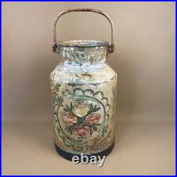 Antique Metal Milk Churn Hand Painted Floral Pattern Vintage Planter Pot