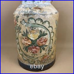 Antique Metal Milk Churn Hand Painted Floral Pattern Vintage Planter Pot