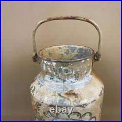 Antique Metal Milk Churn Hand Painted Floral Pattern Vintage Planter Pot