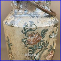 Antique Metal Milk Churn Hand Painted Floral Pattern Vintage Planter Pot