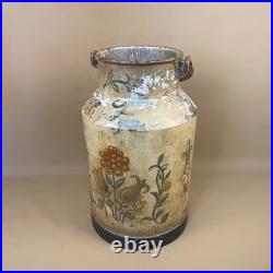 Antique Metal Milk Churn Hand Painted Floral Pattern Vintage Planter Pot