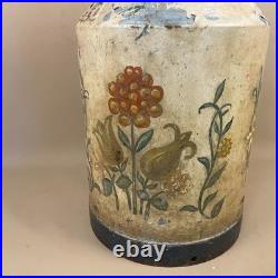 Antique Metal Milk Churn Hand Painted Floral Pattern Vintage Planter Pot