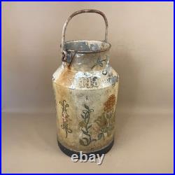 Antique Metal Milk Churn Hand Painted Floral Pattern Vintage Planter Pot