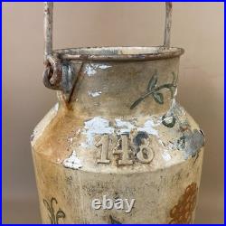 Antique Metal Milk Churn Hand Painted Floral Pattern Vintage Planter Pot