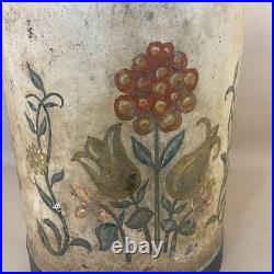 Antique Metal Milk Churn Hand Painted Floral Pattern Vintage Planter Pot