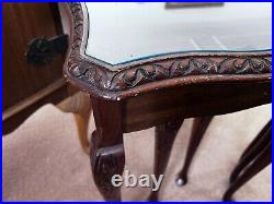 Antique Nest Of Three Tables Side Occasional English Mahogany Glass Vintage